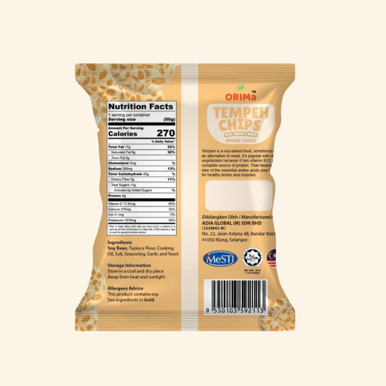 ORIMA Tempeh Chips – Original Flavor Soy Bean Chips, 1.8 oz (50g)