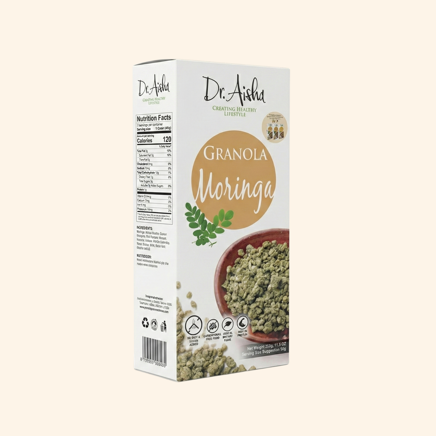 Box of Dr. Airolo Moringa Granola on a white background