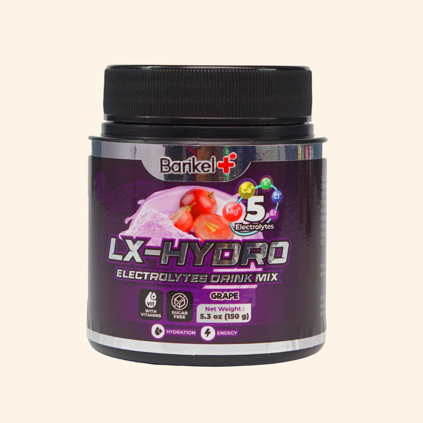 Barikel LX-Hydro electrolytes drink mix container on a white background